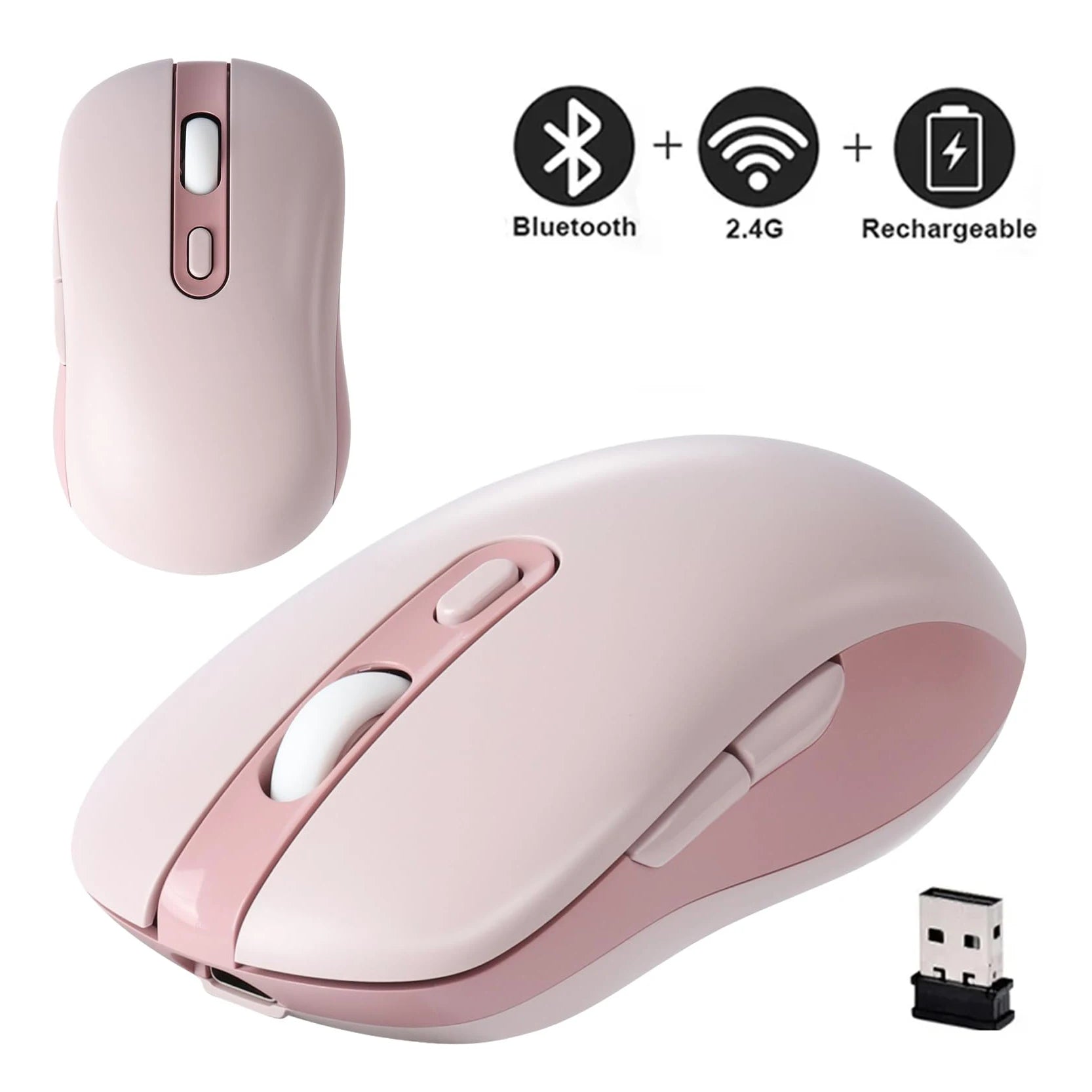 Dual Mode Wireless Mouse Type-C Rechargeable Bluetooth+USB Maus...