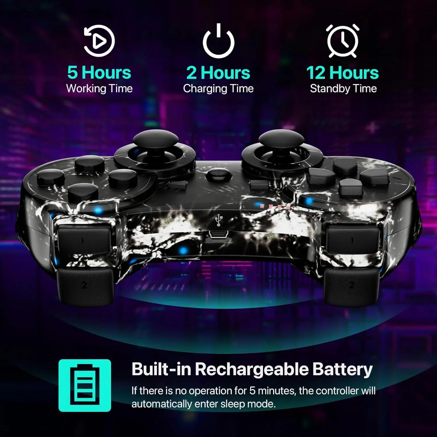 Controller for PS3, Wireless Controller with Motion Sensor, Double Virbration, Bluetooth Remote for PlayStation 3, Skull