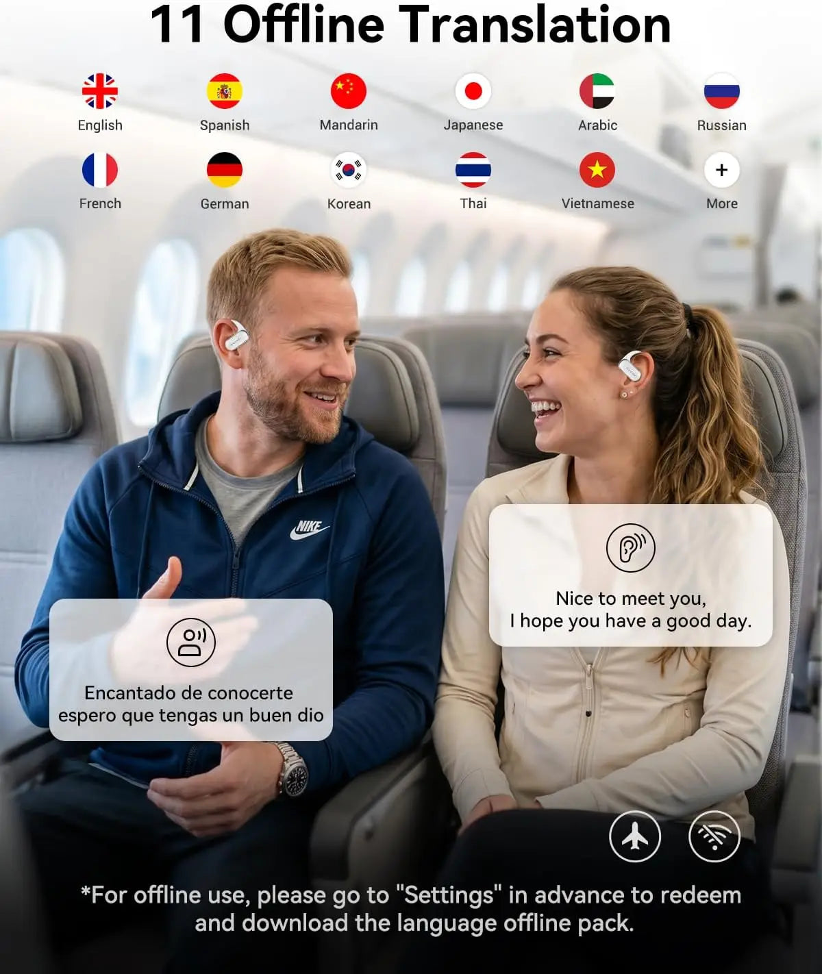AI Translation Earbuds Real Time, 144 Language Translator Earbuds Open Ear Design 3-in-1 Bluetooth Translating Headphones