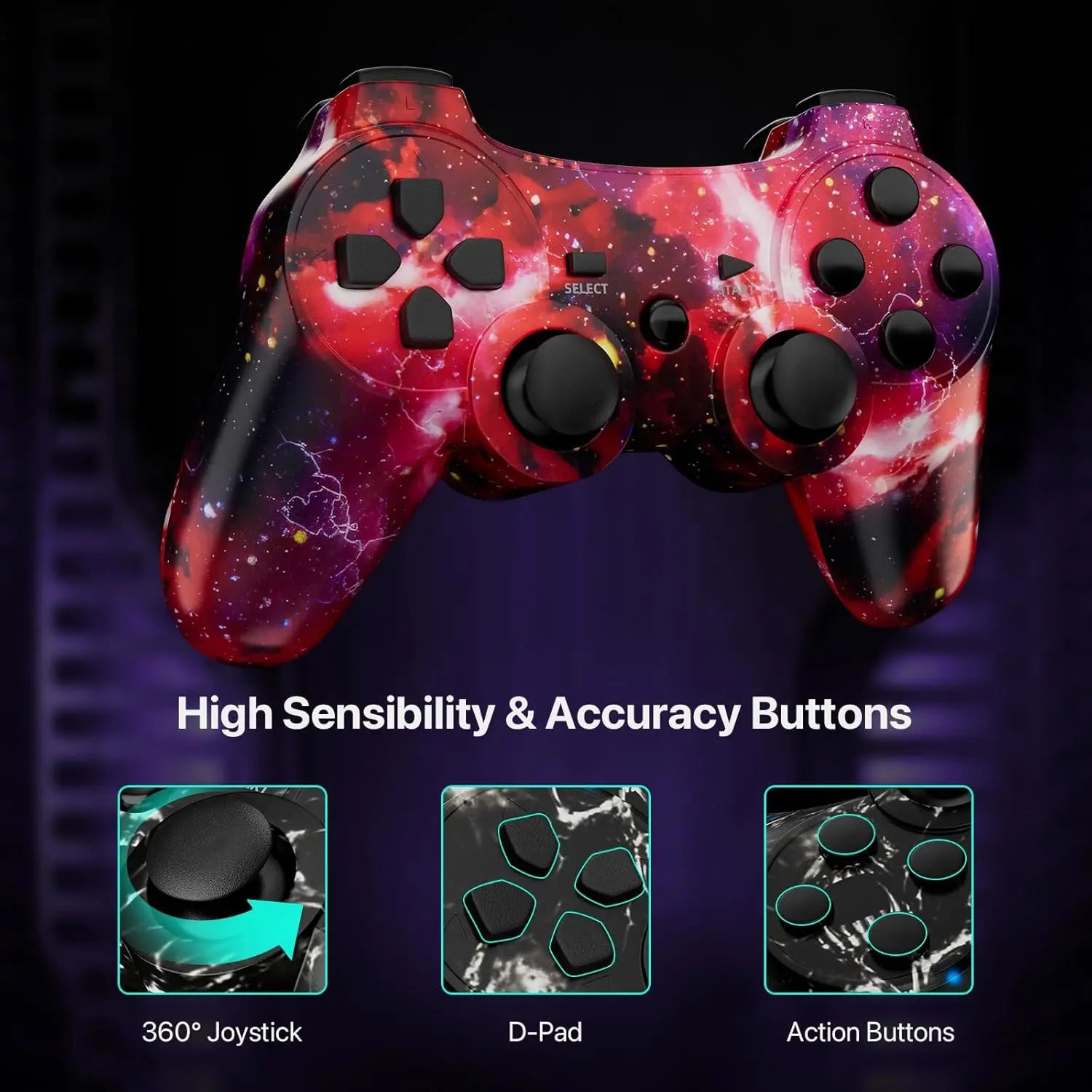 Controller for PS3, Wireless Controller with Motion Sensor, Double Virbration, Bluetooth Remote for PlayStation 3, Skull